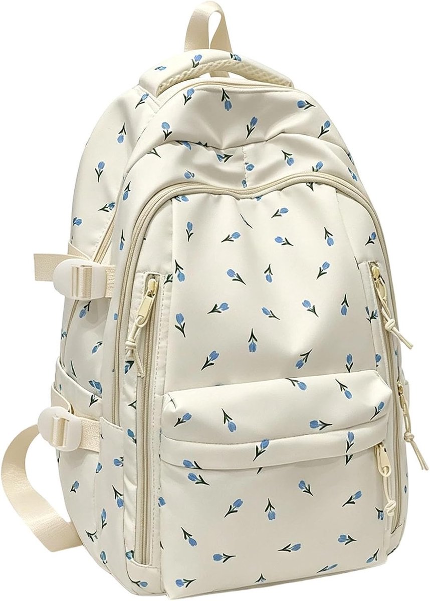 KZQ Large Capacity Backpack, School Bags with Compartments and Handle, Cute Orchideeënprint School Backpack with Adjustable Straps, Perfect For Girls Travel Or School Gift