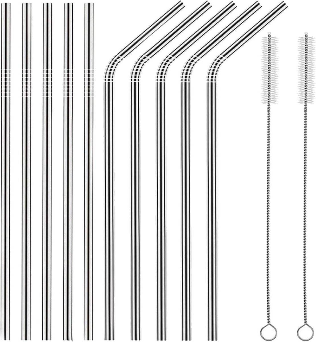 11 stuks set‑rietjes‑drinkrietjes voor in de auto‑4 stuks rechte rietjes 6x215mm + 4 stuks gebogen rietjes 6x215mm + 2 stuks borstels 200mm + 1 stuks zwarte fluwelen zak 90*250mm