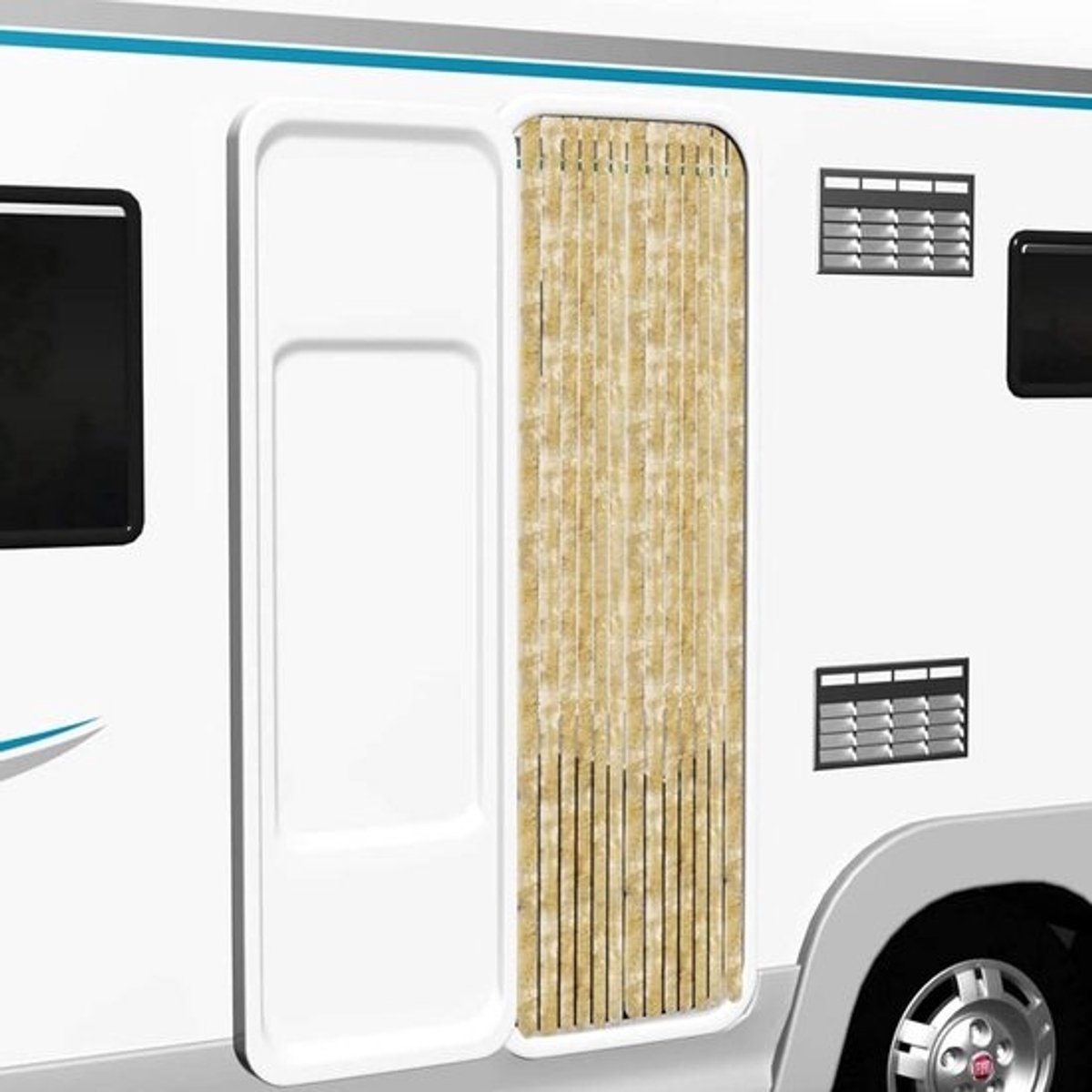 Insectenhor Deurgordijn Chenille voor Caravan en Camper - Blauw Wit Zilver