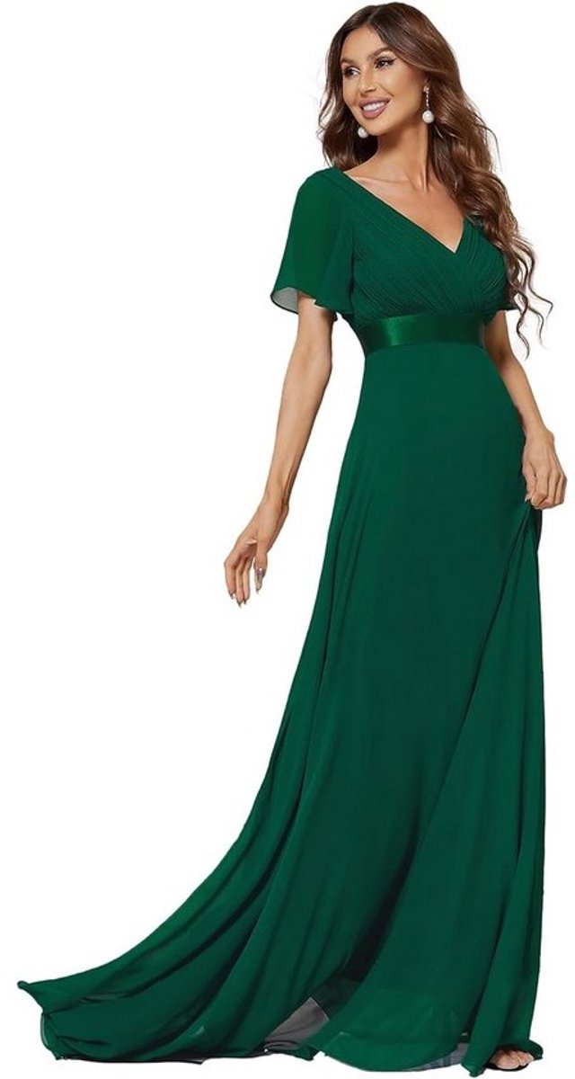 Elegante A-lijn Jurk V-Hals Chiffon Lange Witte Ceremoniejurk met Split