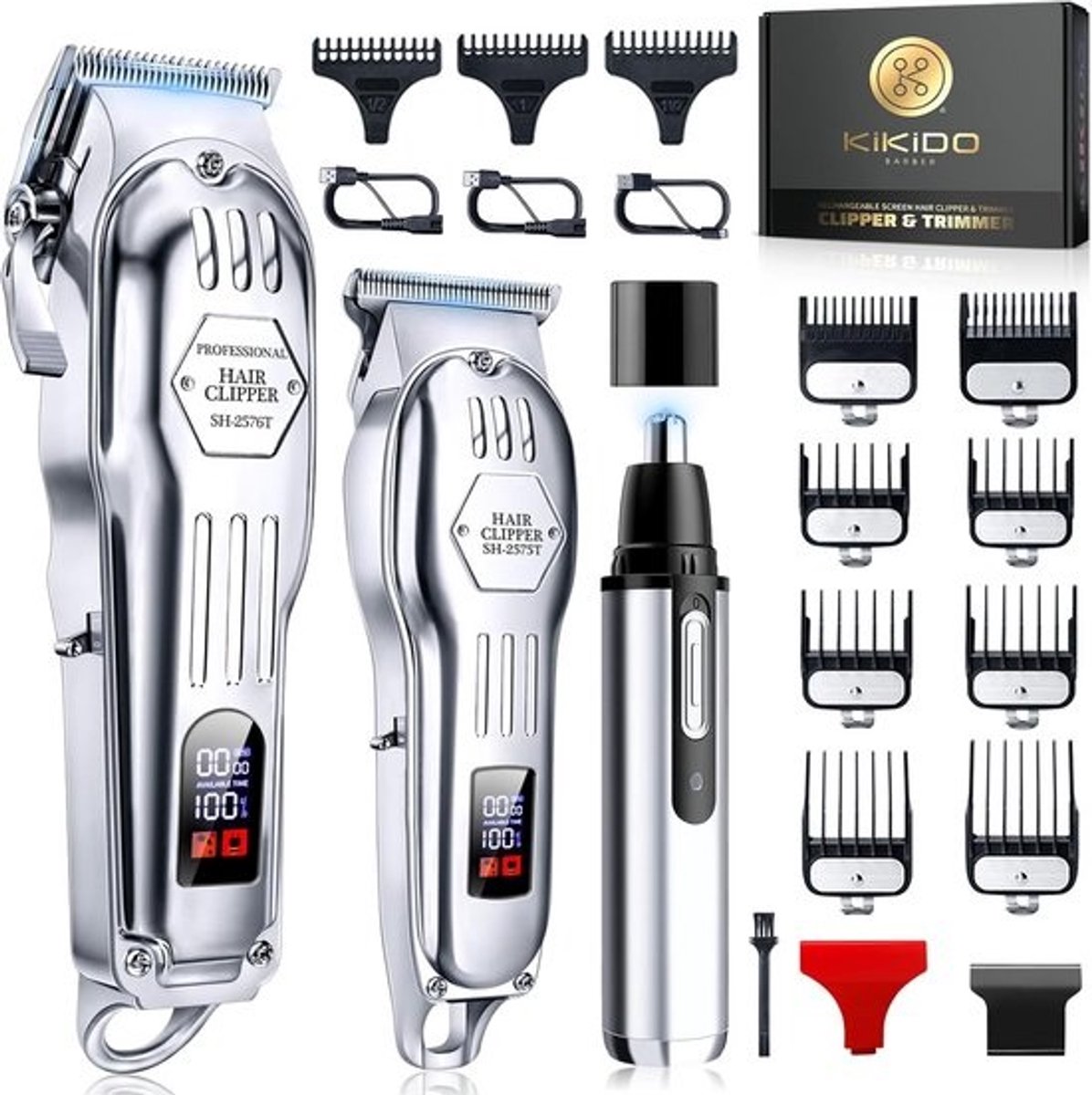 Professionele Draadloze Tondeuse Set voor Heren - Kapper & Baardtrimmer met Neustrimmer