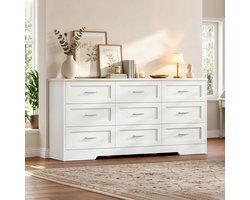 Ladekast - 9 Lades - Metalen Handgrepen - 145×35×75cm- Wit