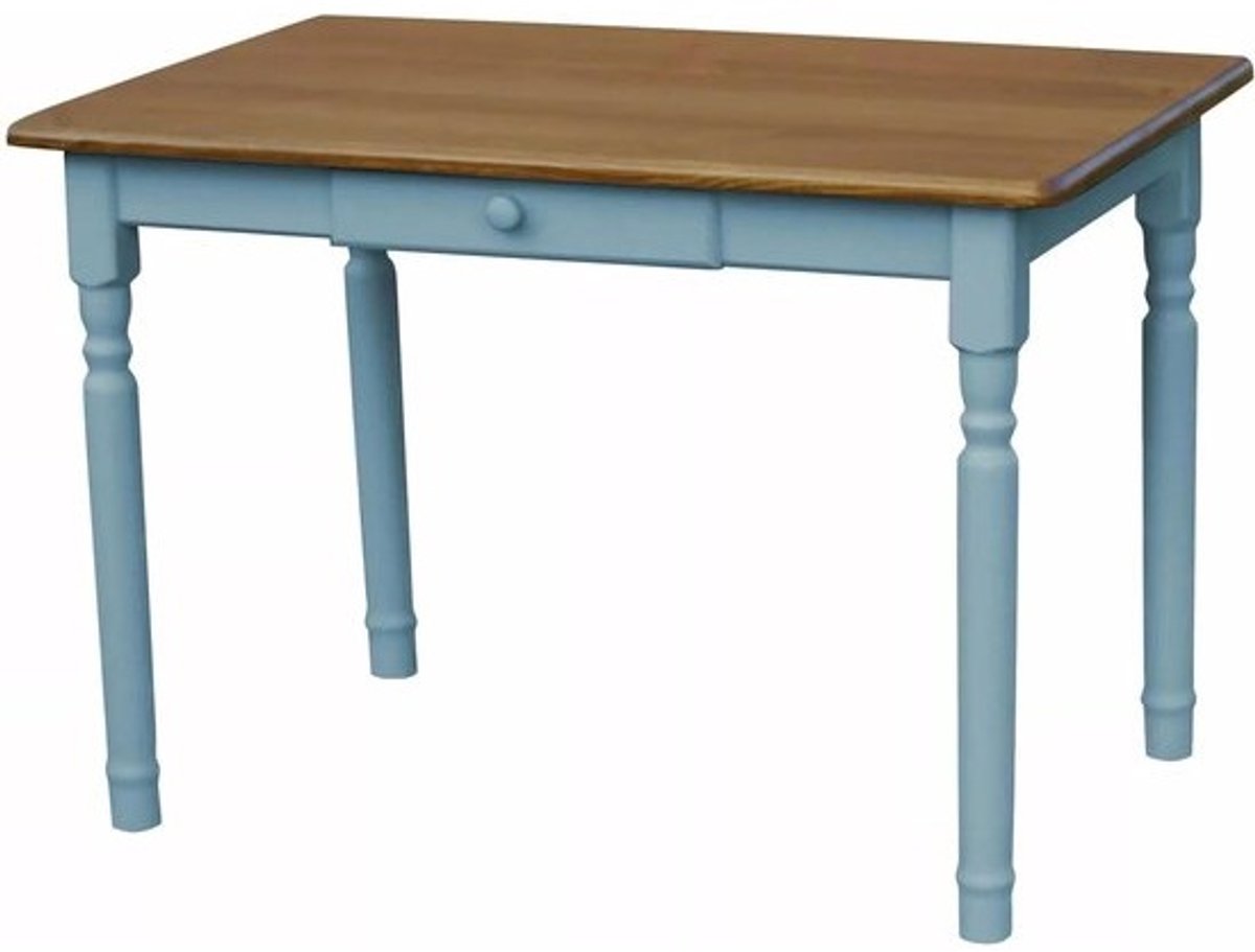 Eettafel met lade - Keukentafel Hout - Gezellig Tafelen - Handgemaakt Grenenhout - 70 x 100 cm - Blauw Eiken