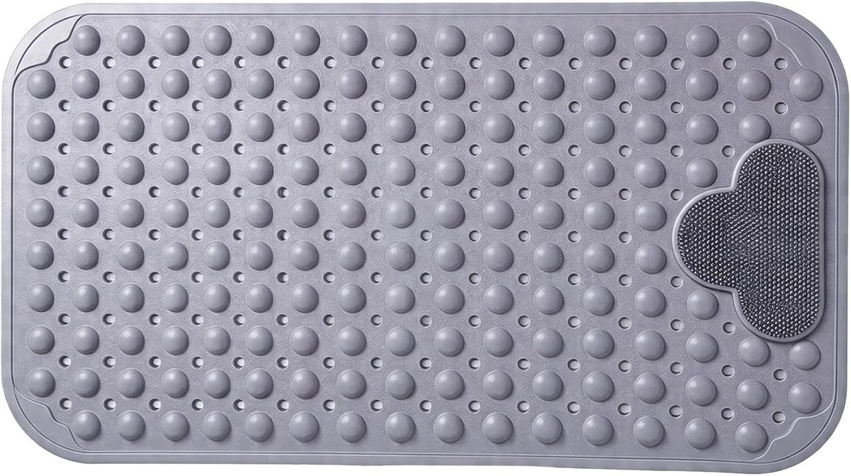 40 x 70 cm Grijze Douchemat met Antislip, Massagefunctie en Zuignappen - Rechthoekige Badmat met Afvoergaatjes voor Douche en Bad