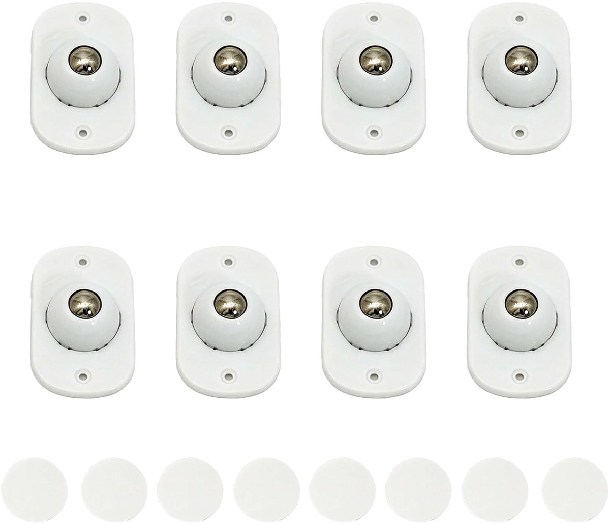 Set van 8 draaibare mini wielen, zelfklevend, universeel voor meubels, prullenbakken en opbergdozen, 360° rotatie, kunststof en roestvrij staal (wit)