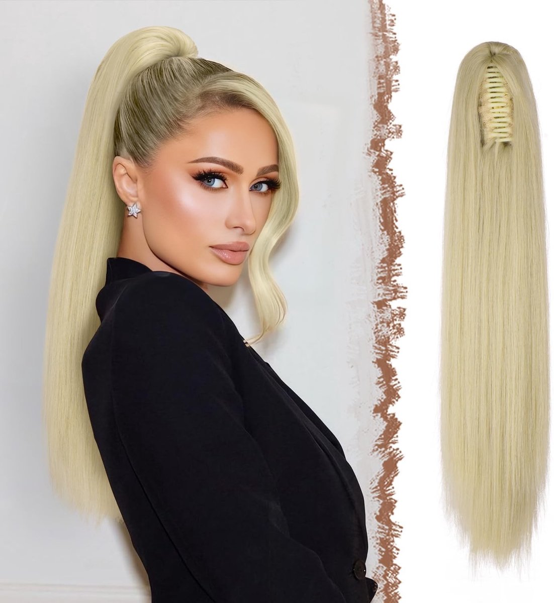 Natuurlijke Lange Rechte Ponytail Extension van Synthetisch Haar - Ash Blonde 63cm Ponytail Haarstuk voor Vrouwen, Perfect voor Feestjes en Dagelijks Gebruik
