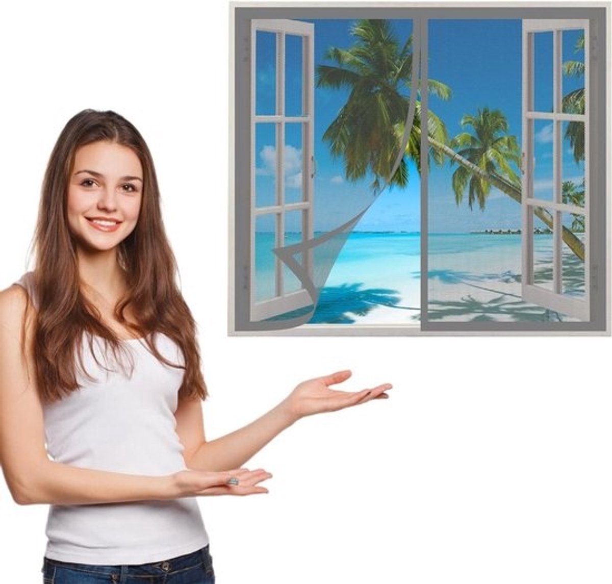Magnetisch Raamscherm - Vliegengordijn Raam - Insecten Buiten Houden - Ingebouwde Sterke Magneten - 170 x 170 cm - Grijs