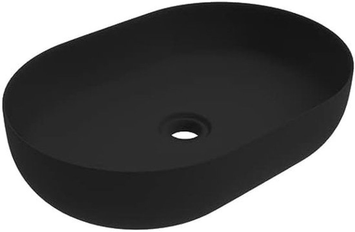 Keramische Opzetwastafel - Waskom Zonder Overloop - Badkamer Vernieuwen - Modern Ovaal Design - 40x13.5 cm - Wit