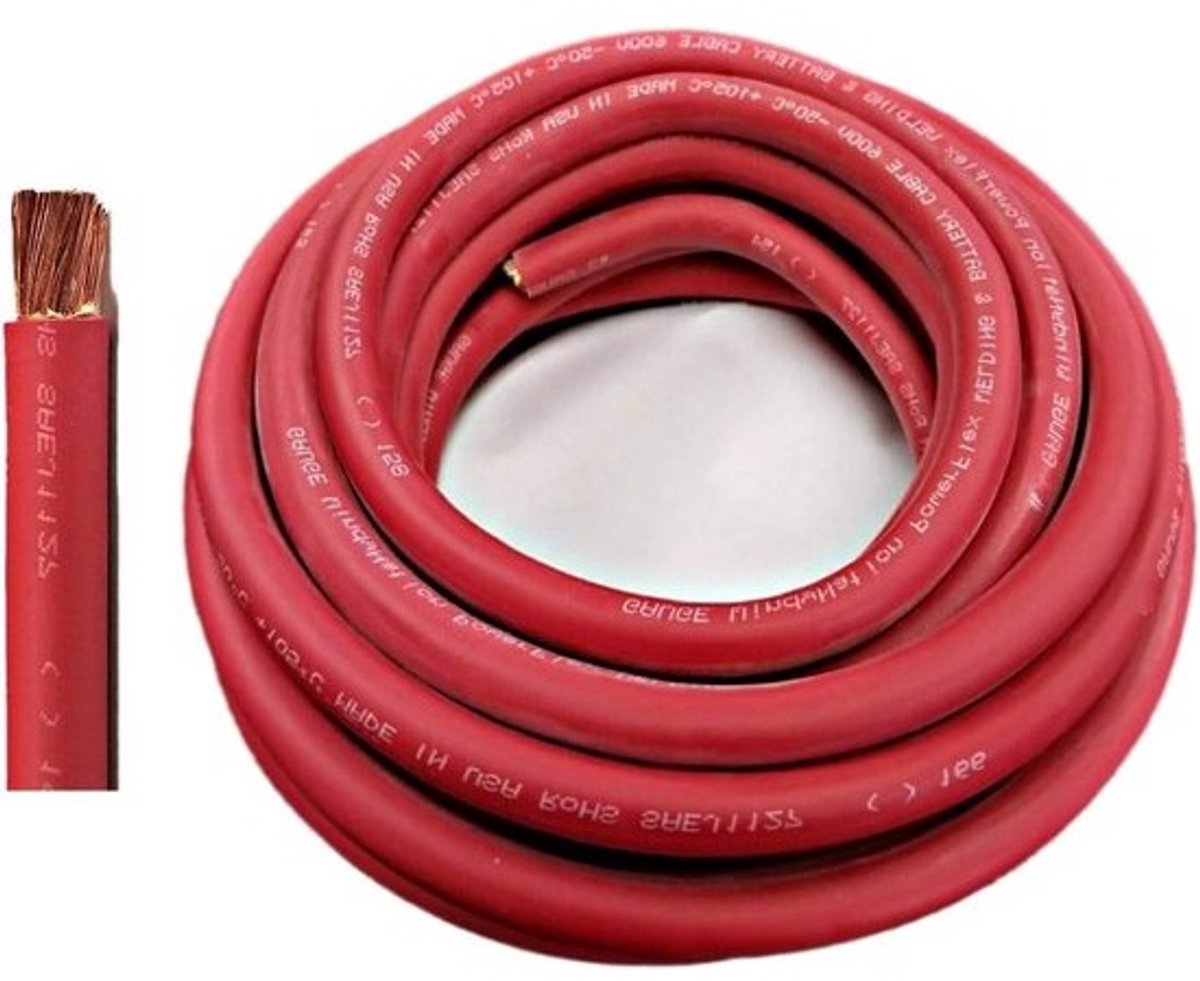 Accukabel Koperdraad - Flexibele Stroomkabel - Elektrische Bedrading - Ultra Flexibel - 6 AWG 3 m - Rood