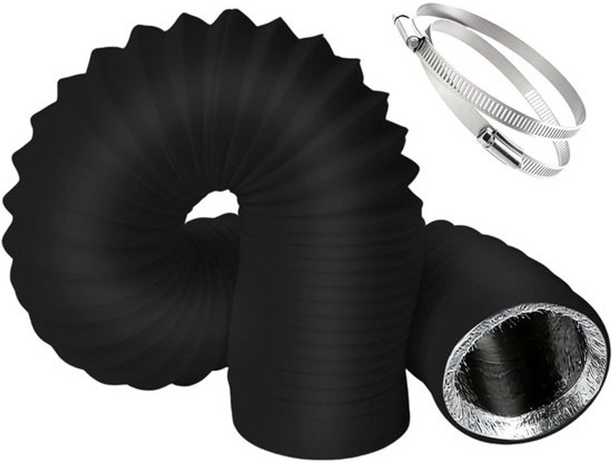 Afvoerleiding Droger Ventilatie - Flexibele Slang Isolatie - Luchtstroom Verbeteren - 5-Lags Geluidsisolatie - 125mm x 3m - Zwart