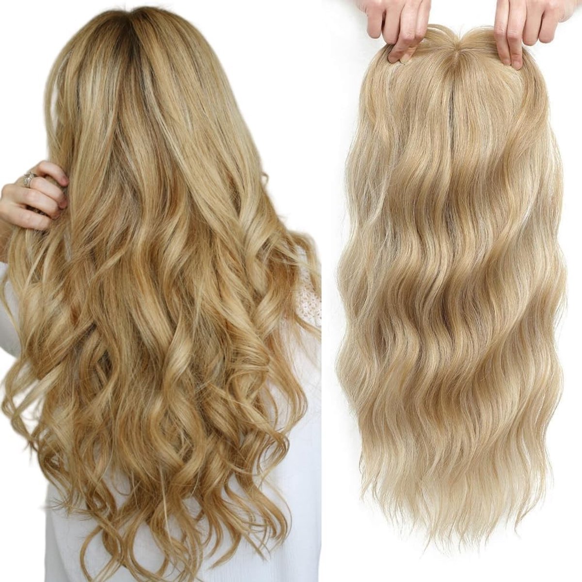 Natuurlijke 20" Synthetische Golvende Haar Topper voor Dames, Ideaal voor Dunner Haar, Perfecte Pasvorm en Comfort