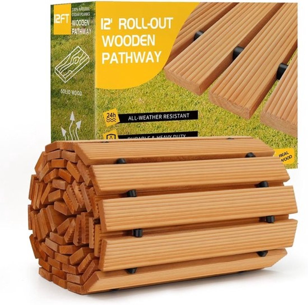 Houten Tuinpad - Uitrolbare Loopbrug - Buiten Paden - Antislip Oppervlak - 366 x 45 cm - Teak