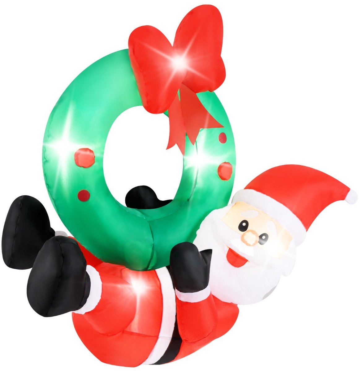 SureDeal® - Opblaasbare kerstfigur - Krans - Kerstman Verlichte Krans - Rode Strik LED - Binnen Buiten - 120x50x120 cm - Zoals afgebeeld