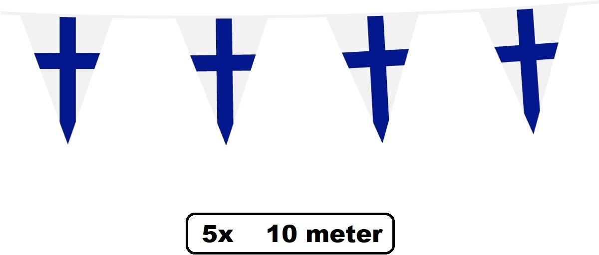 5 stuks Vlaglijn Finland 1000 cm - Vlaggenlijn - groen/geel/rood - Carnaval thema feest landen