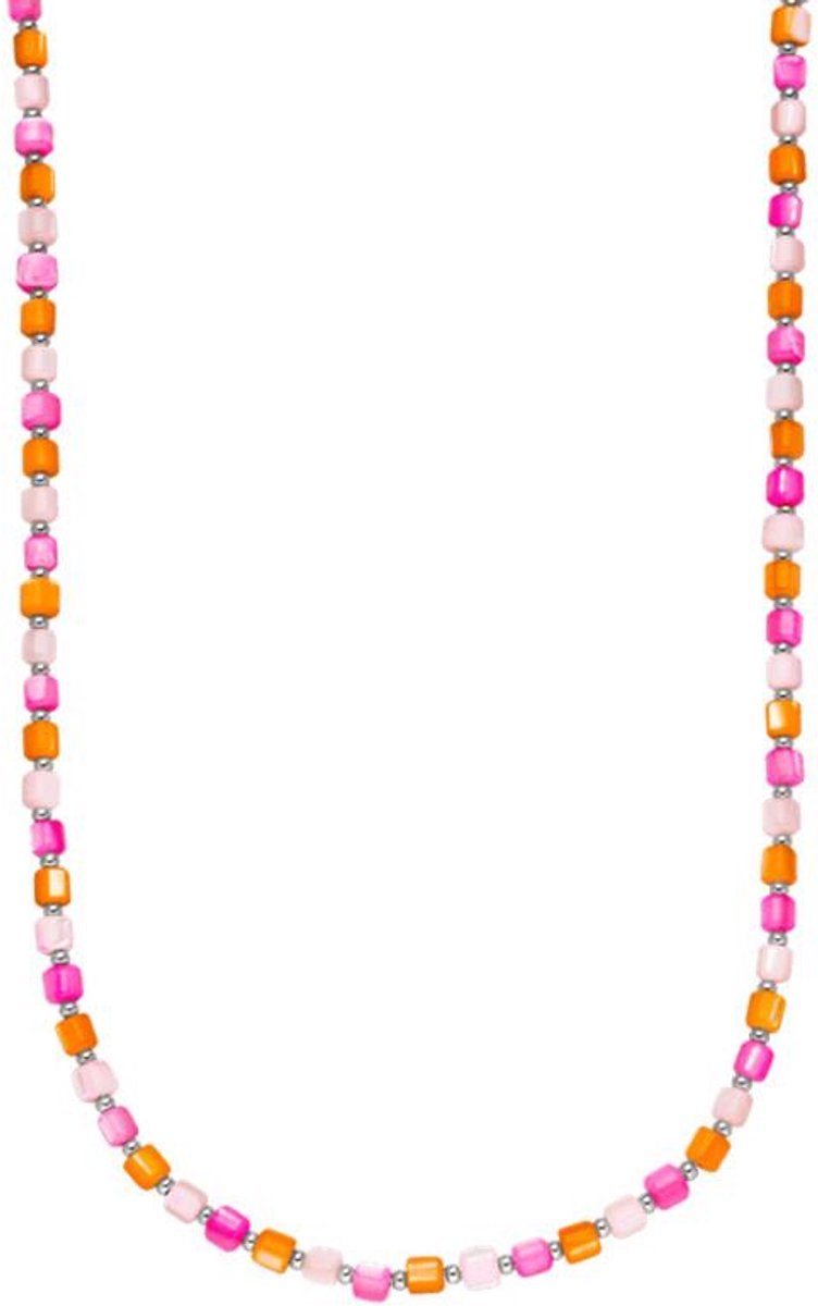 Victorious Kralen Ketting Dames – Roze Oranje Beaded Halsketting – Zilverkleurig - 39–44 cm