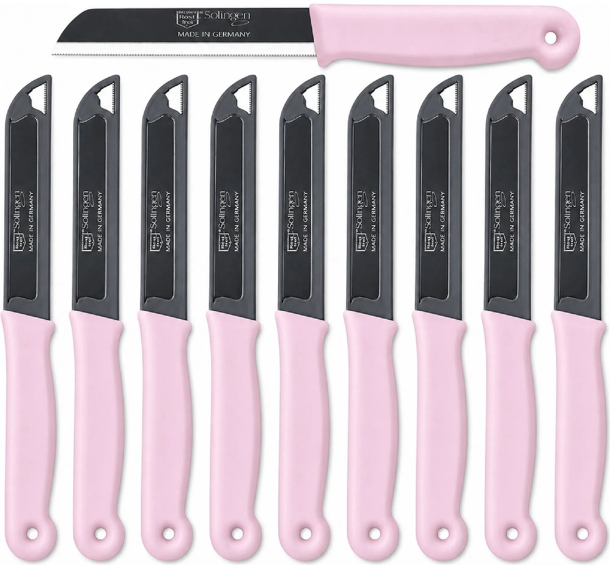 Solingen Kartelmes – Tomatenmes met Kartel – RVS – 18,5 cm met Blade Cover – Pastelroze – 10 stuks