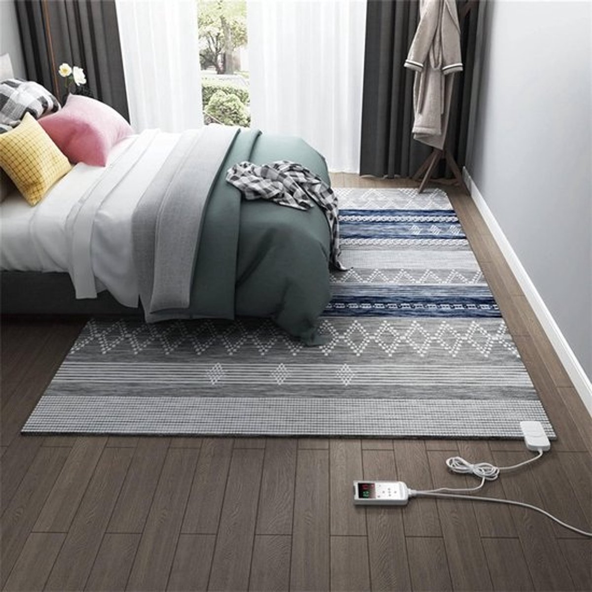 Elektrisch Vloerkleed - Verwarmde Mat - Woonruimte Verwarmen - Waterdicht Vlamvertragend - 105x190 cm - Zwart Wit