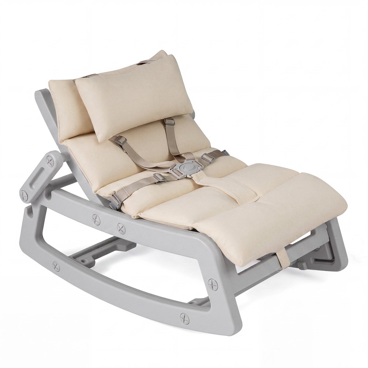 SureDeal® - Wipstoeltje - Schommelstoel Kind Ligstoel - Verstelbare Rugleuning Baby - Wasbaar Zitkussen - Hoofdkussen - 73x45x40 cm - Grijs