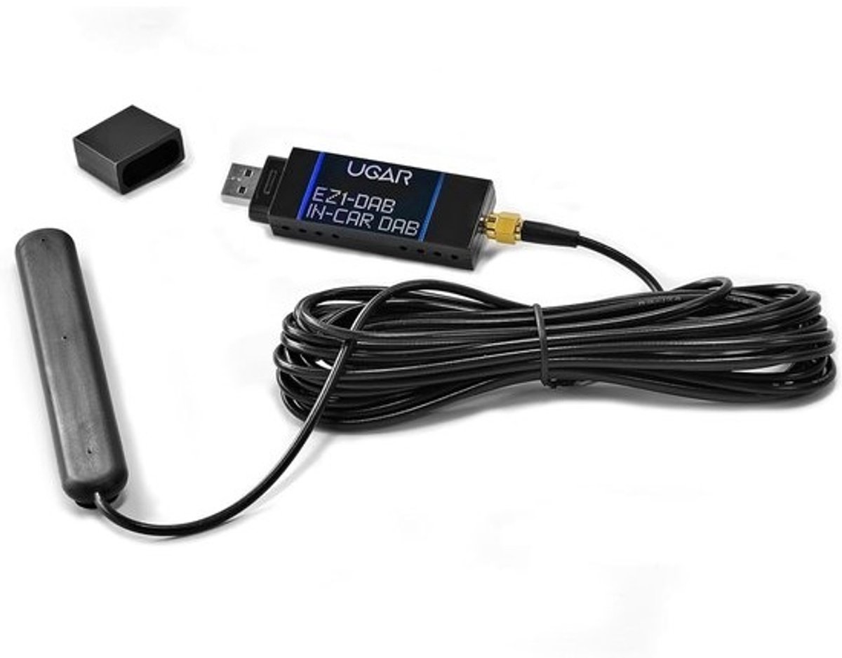 DAB+ Radio Dongle - Digitale Radio Ontvanger - Auto Radio Upgrade - Versterkte Glas Antenne - 5 meter Kabel - Zwart