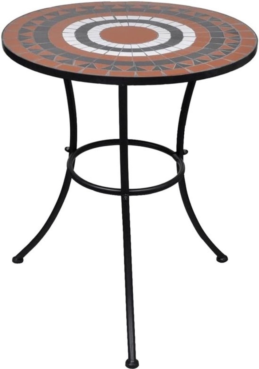 Mozaïek Bistro Tafel - Balkon Tafel - Buiten Zitten - Keramisch Tafelblad - 60 cm Diameter - Terracotta Wit