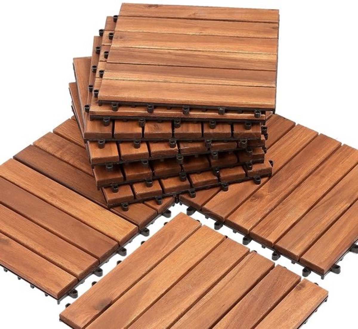 Houten Tegels - Balkon Terras - Tuin Vloer - Eenvoudig Kliksysteem - 30x30cm - Bruin