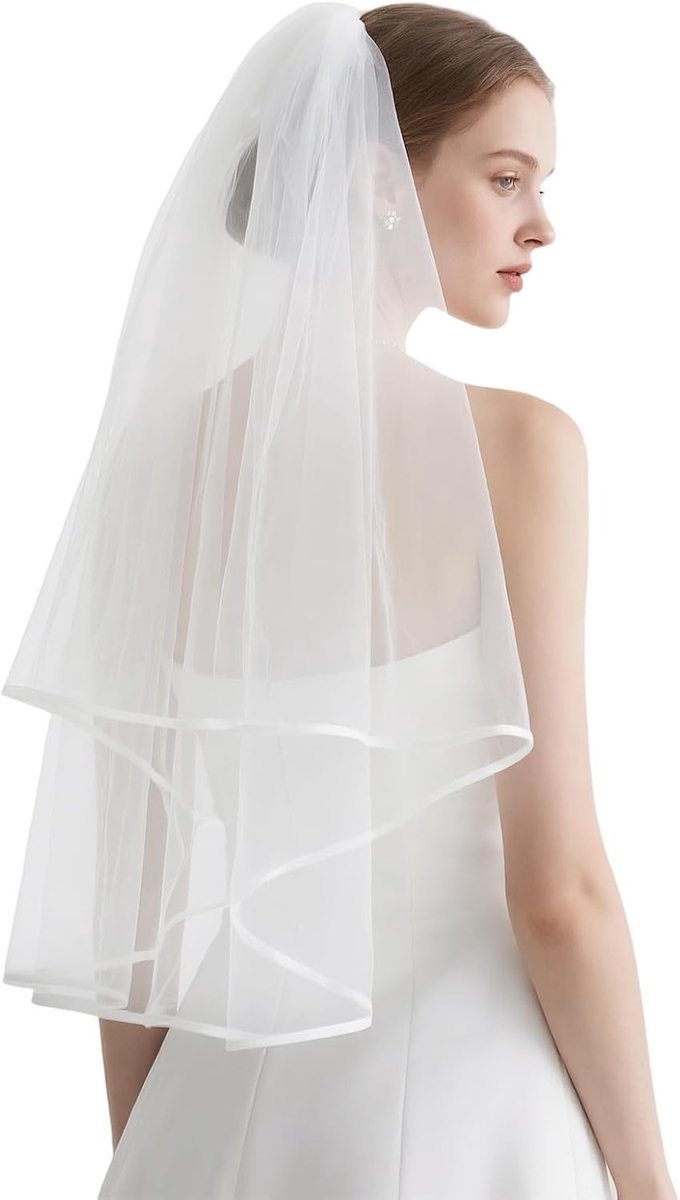 Elegante 2-laags Tulle Bruidsluier, Witte Bachelorette Luier met Kam voor Bruiloft, Vrijgezellenfeest en Feestkleding