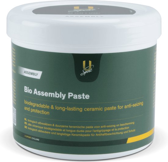 Container met U-Sport Bio Assembly Paste, biologisch afbreekbare montagepasta.