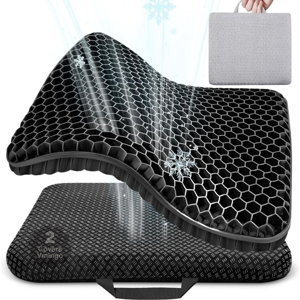 Zolvano® Gelkussen voor Zitontlasting - Zitkussen - Ergonomisch Kussen voor Stoel-Zwart