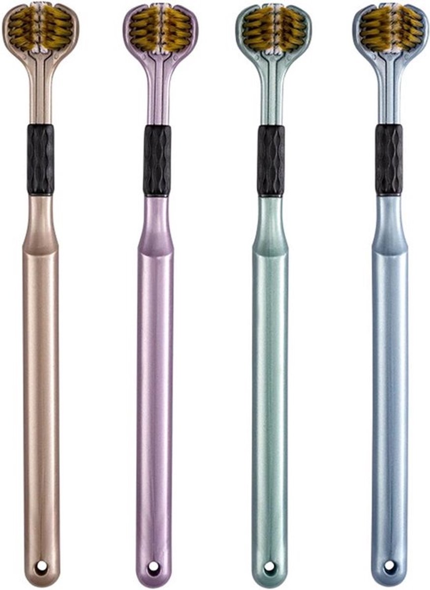 Driezijdige Tandenborstel Set - Zachte Borstels - Complete Mondverzorging - Ergonomisch Handvat Design - 4 Stuks - Goud