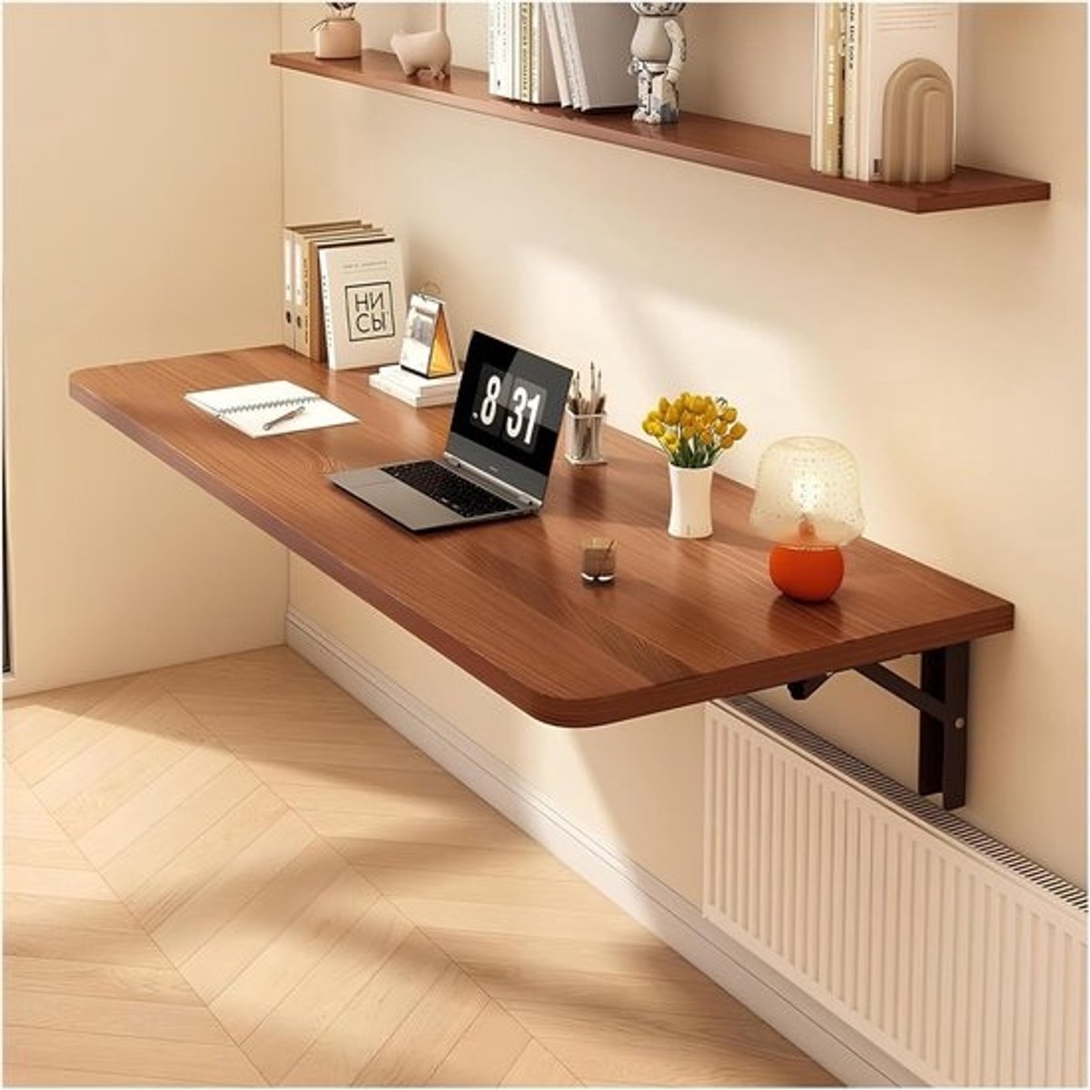 Wandbureau Opklapbaar - Zwevend Bureau - Ruimtebesparend Werken - Compact Ontwerp - 80 x 30 cm - Bruin
