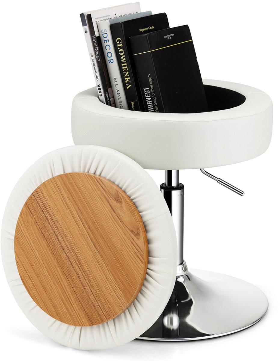 SureDeal® - Poef - Make Kruk - Opbergruimte Draaibare Kruk - 41x41x51 cm - Wit