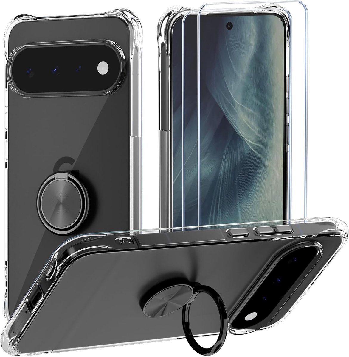 Zandarix Screenprotector Geschikt voor Google Pixel 11 / 11 Pro - 2 Screenprotector - 360 Graden - Magnetische Ring Zwart - Schokbestending - Back Cover Hoesje - Transparant
