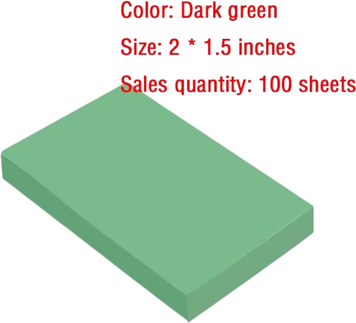Sticky Notes 100 Vellen – Zelfklevende Memoblaadjes 3,8 x 5 cm, Memo Notitieblok, Plakbriefjes voor Kantoor, School en Planner - Groen
