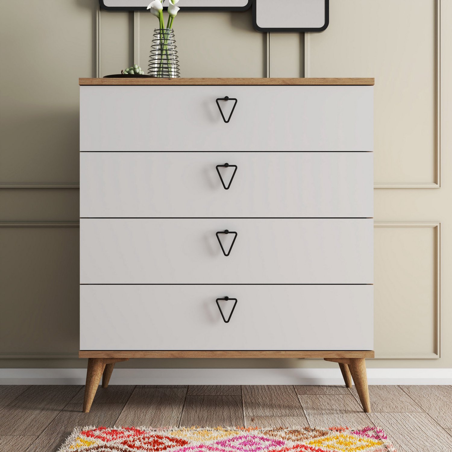 Skye Decor , Ladekast, Versa-Ce 3616, Gemelamineerde spaanplaat, Eiken & Wit, 80 x 45 x 90,8 cm