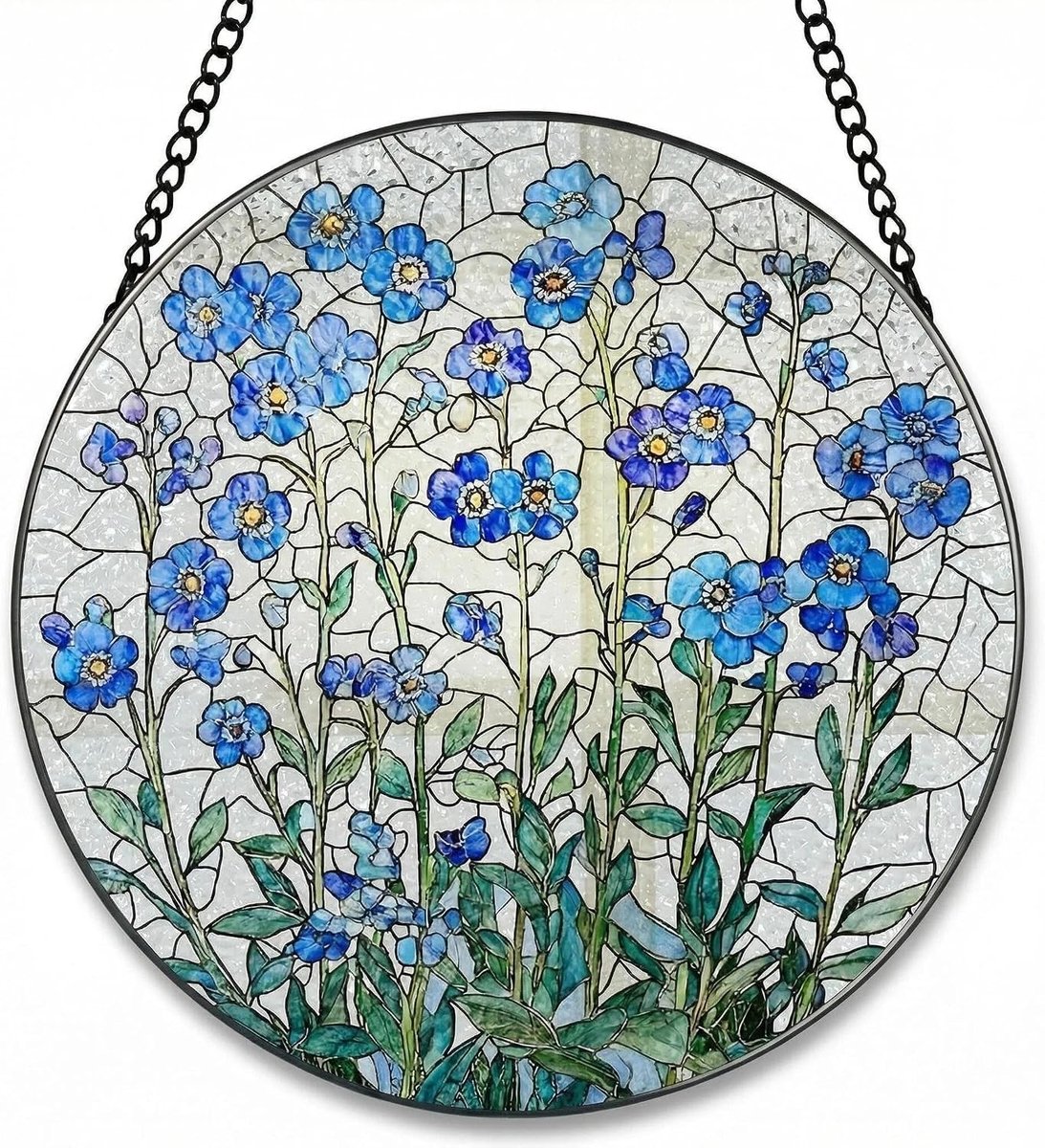 Acryl Zonnevanger in Vergissmeinnicht Design, Hangdecoratie voor Raam, Tuin en Balkon, 20 x 20 cm, Kleurig Glas, Unieke Raamdecoratie