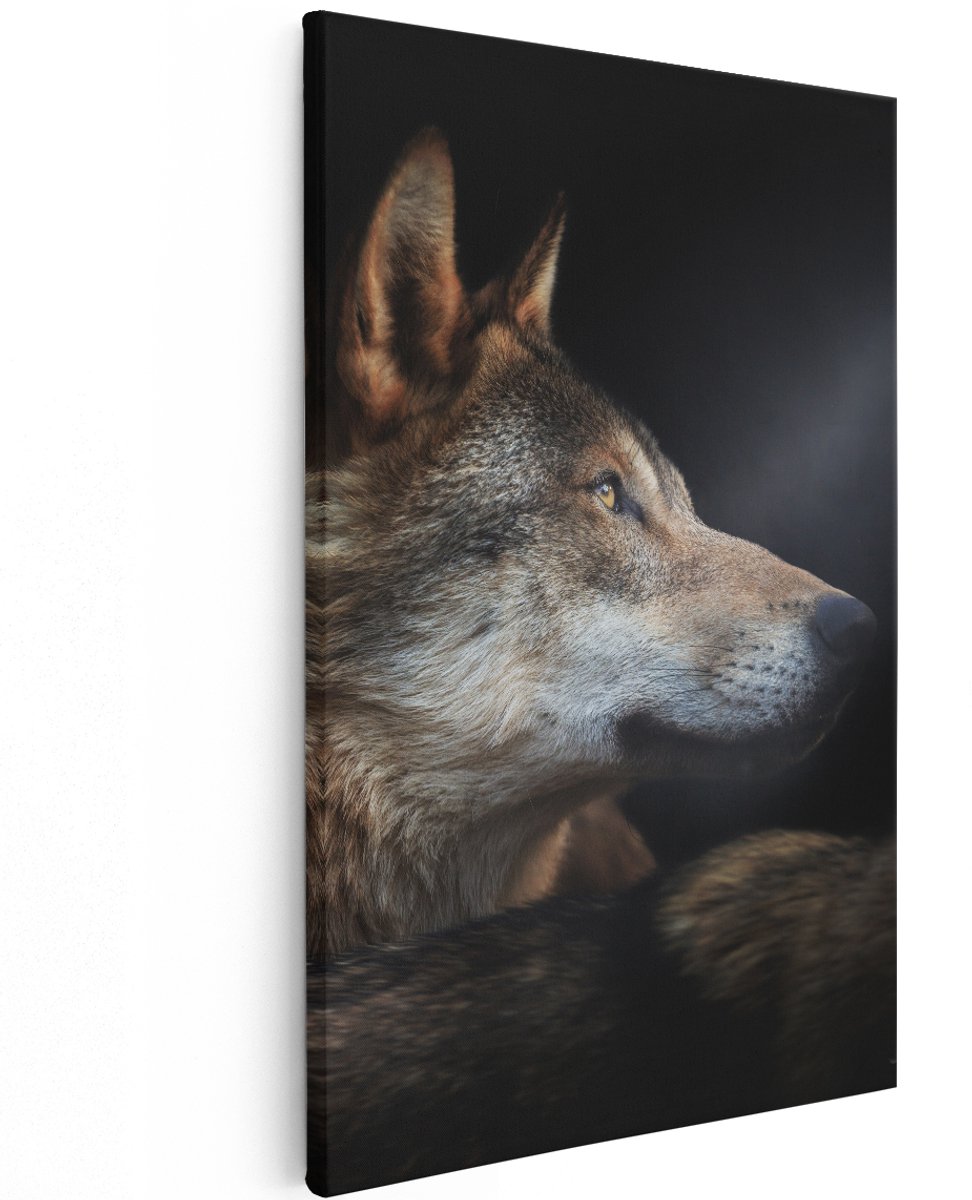 Artaza Canvas Schilderij Wolvenkop Met Een Zonnestraal - Wolf - 120x180 cm - Groot - Wanddecoratie Woonkamer - Schilderijen - Muurdecoratie