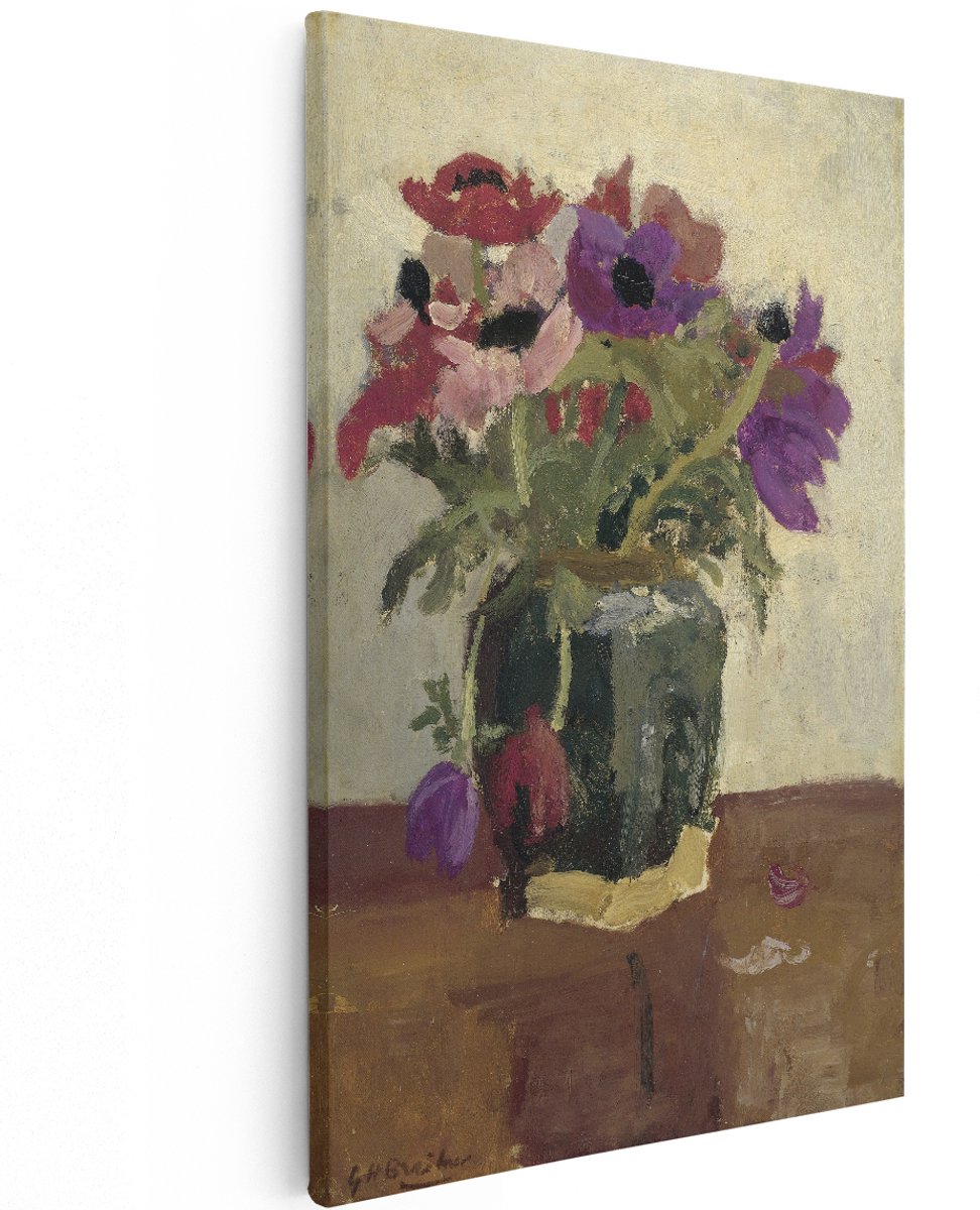 Artaza Canvas Schilderij Gemberpot met Anemonen - George Hendrik Breitner - 120x180 cm - Groot - Kunst - Wanddecoratie Woonkamer