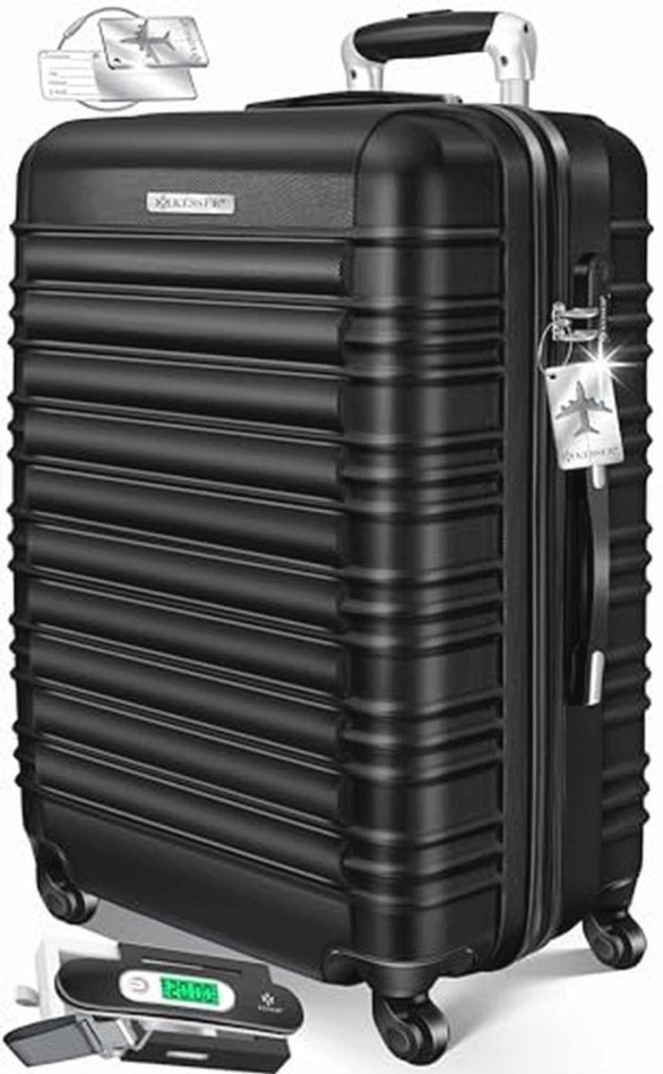 Harde Reis Koffer met Ingebouwde Weegschaal en Bagagelabel - Trolley Koffer met Combinatieslot en 4 Wielen, ABS Hardshell, Telescopische Handgreep, Zwart