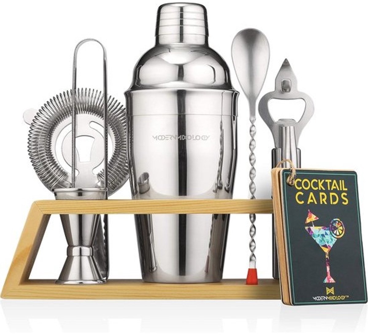 Complete Bar Set voor Cocktails - Cocktail Shaker, Jigger, Zeef, Bar Mixer Lepel, Tongs en Flesopener voor Thuis Gebruik
