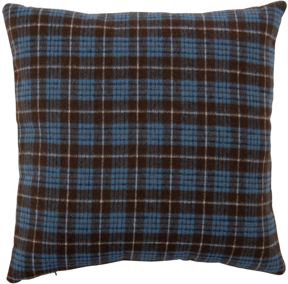 J-Line Kussen met ruitmotief - polyester - blauw/donkerbruin