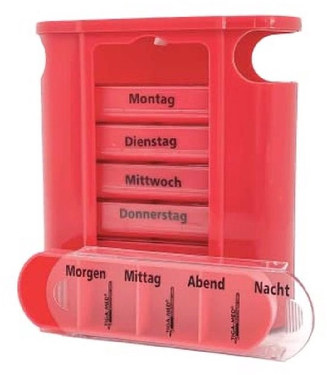 Medicijndoseerder voor 7 dagen met 4 compartimenten - Rood