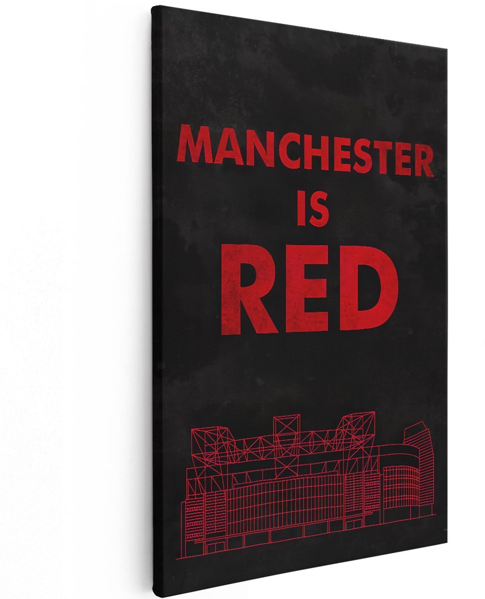Artaza Canvas Schilderij Manchester is RED - Manchester United - 120x180 cm - Groot - Muurdecoratie - Canvas Print