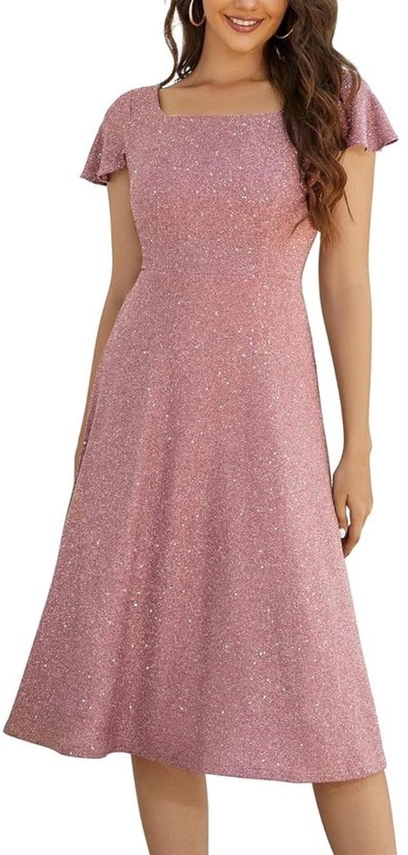 Elegante Glitter Cocktailjurk Dames Met Lange Mouwen voor Feest, Gala of Bruiloft