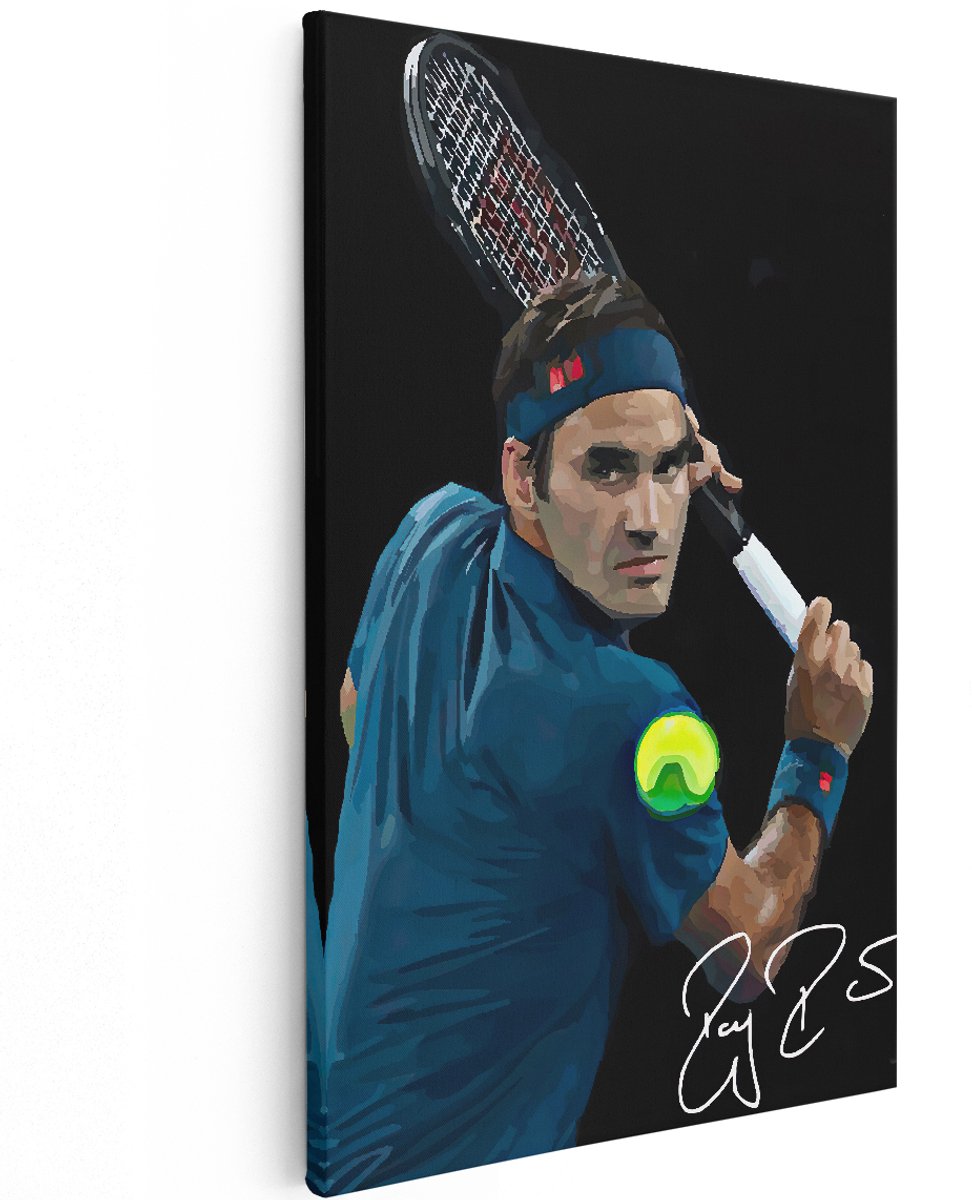 Artaza Canvas Schilderij Roger Federer Getekend - 120x180 cm - Groot - Muurdecoratie - Canvas Print