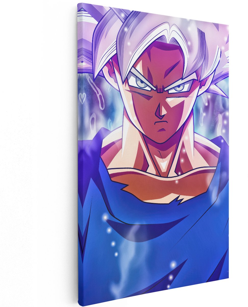 Artaza Canvas Schilderij Goku Ultra Instinct - 120x180 cm - Groot - Wanddecoratie Anime - Muurdecoratie Jongenskamer - Dragon Ball Decoratie - Blauw