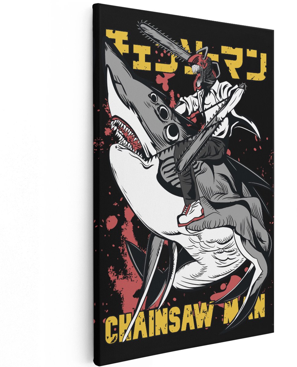 Artaza Canvas Schilderij Chainsaw Man - 120x180 cm - Groot - Anime Wanddecoratie Haai - Muurdecoratie Jongenskamer - Decoratie Japan Manga