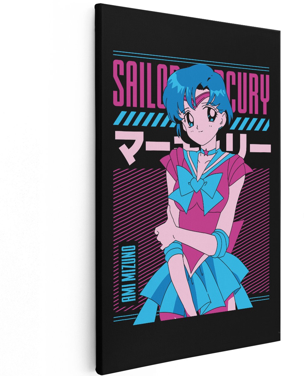Artaza Canvas Schilderij Sailor Mercury - 120x180 cm - Groot - Wanddecoratie Anime - Muurdecoratie Ami Mizuno - Decoratie Retro Portret