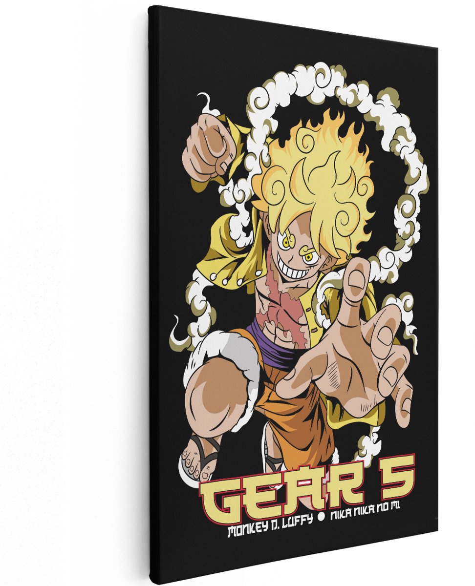 Artaza Canvas Schilderij Luffy Gear 5 - 120x180 cm - Groot - Wanddecoratie One Piece - Muurdecoratie Anime - Decoratie Jongenskamer - Schilderijen Op Canvas
