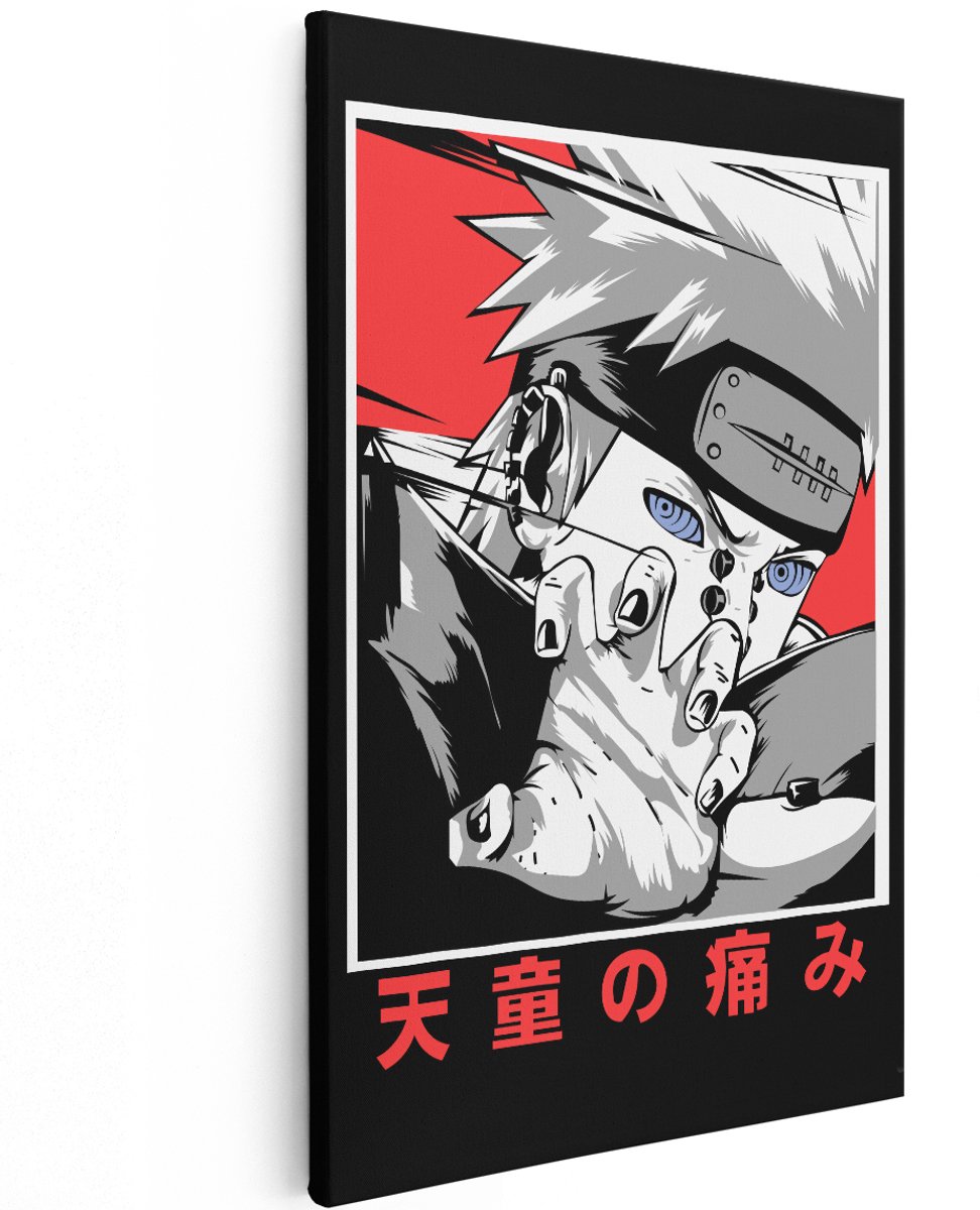 Artaza Canvas Schilderij Pain Nagato - 120x180 cm - Groot - Anime Wanddecoratie - Naruto Muurdecoratie - Rinnegan Decoratie Zwart Wit