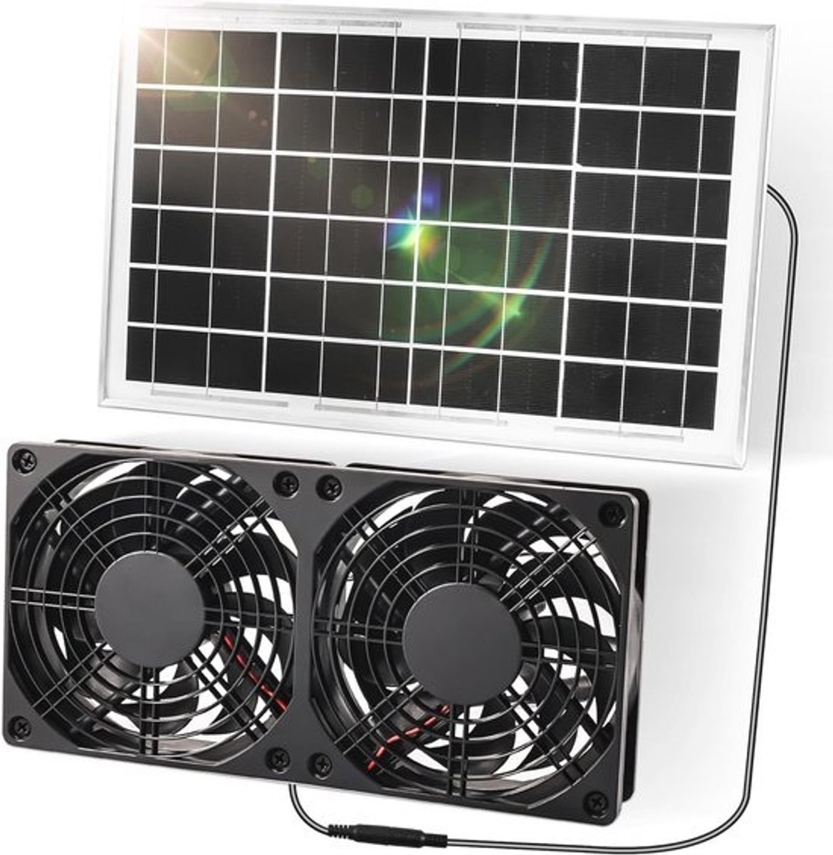Zonnepaneel Ventilator 10W - Dubbelle Uitlaatventilator voor Kassen en Kleine Ruimtes